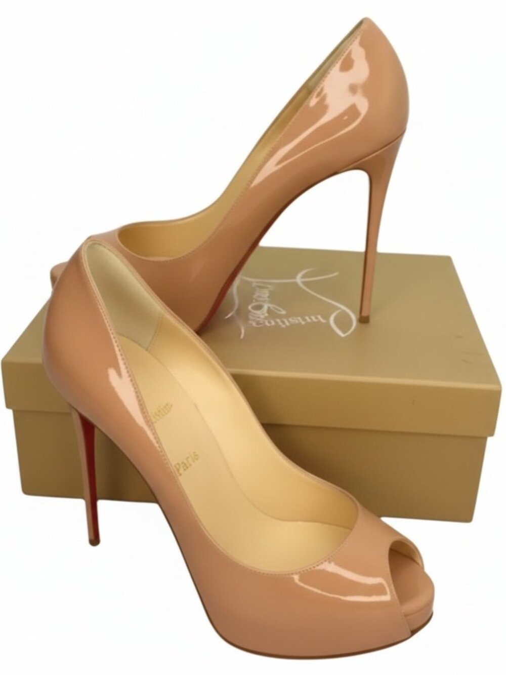 NEW CHRISTIAN LOUBOUTIN New Very Prive' Pump Peep Toe Stiletto Nude Size 9.5
